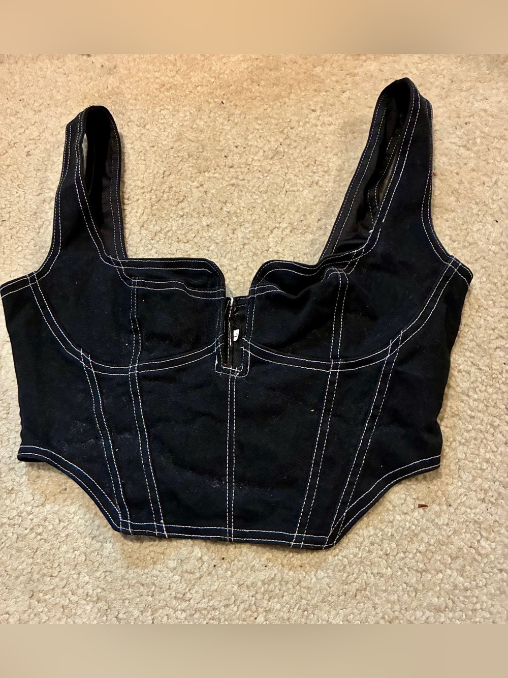 Black Contrast-Stitch Bustier Camisole Top